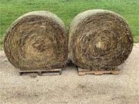 2 4'x5' Round Bales of Grass Hay - Net Wrapped