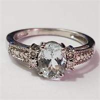 $160 Silver Blue Topaz Diamond Ring