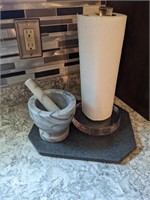Marble Mortar & Pestle w/ Paper Towel Holder