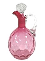 Cranberry Thumbprint Cruet w Clear Lid & Handle