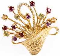 Jewelry 14kt Yellow Gold Flower Basket Brooch