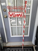 Metal Welcome Candy Cane Sign