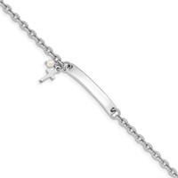 Sterling Silver-Cross Created Pearl Bracelet