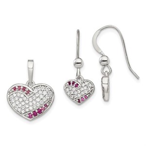 Sterling Silver-  Heart Dangle Earring Pendant Set