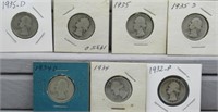 (7) Washington Silver Quarters. Dates Include: