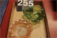 Carnival Glass and Green Glass Bowls