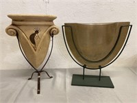 16" Kokopelli Vase & 14”Plastic Vase W/ Metal Base