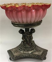 Victorian Cranberry Glass Figural Center Bowl