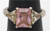 Sterling Silver Pink & Clear Stone Ring