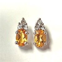 Silver Citrine And Diamond Earrings