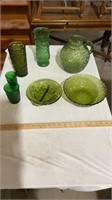 Vintage decorative green glass dish ware