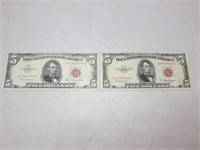 (2) 1963 Red Seal $5 Bills