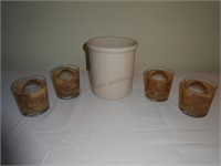 Longaberger Pottery Crock & (4) Season Glasses