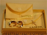Set of Laskar Earrings & 14K Cross