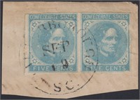 CSA Stamps #6 Used Pair on piece with blac CV $200