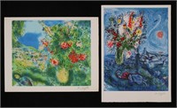 After Marc Chagall 2 Lithographs Flowers