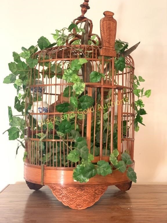 Ornate Hanging Wooden Bird Cage