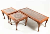 3 PC. BRASS INLAID COFFEE TABLE & END TABLES
