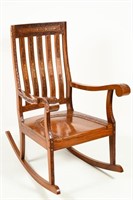 CARVED ROSEWOOD BRASS INLAID ROCKING CHAIR
