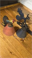 Cast iron bell pieces, 2 bells, 2 roosters