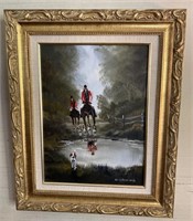 Fancy Framed Signed Equestrian Oil Painting