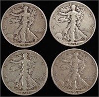 (4) 1933-S WALKING LIBERTY HALF DOLLARS VF