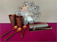 Copper Cups, Spoons, Candle Snuffer + Pewter