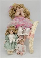 3 Porcelain Dolls, Padded Childs Clothes Hanger