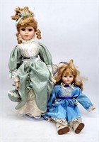 2 Unmarked Porcelain Dolls In Victorian Dress