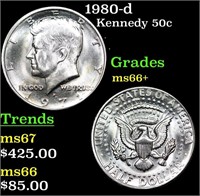 1980-d Kennedy Half Dollar 50c Grades GEM++ Unc