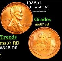 1938-d Lincoln Cent 1c Grades GEM++ Unc RD