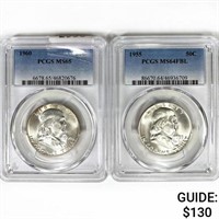 (2) Franklin Silver Half Dollars PCGS MS