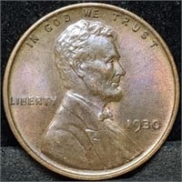 1930 Lincoln Wheat Cent BU Toned, Nice!