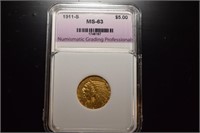 1911S Indian Head  $5. Gold  MS63