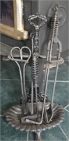Vintage Cast Iron Fireplace Tools & Stand