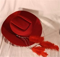 Red Wool Cowboy Hat With Feather Clip