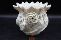 Belleek Swirled Seashell & Rose Porcelain Vase
