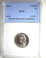 1952-D Nickel MS68 LISTS $400 IN 67