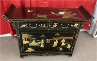 Asian black lacquer and hardstone cabinet