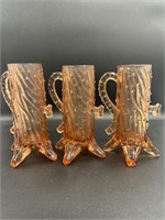 Amber Tree Bark Glass "Town Pump" Mugs (3)