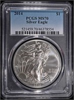 2014 AMERICAN SILVER EAGLE PCGS MS70