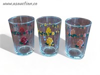 Vintage Kig Malaysia Rose Pattern Juice Glass Set