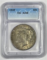 1935 Peace Silver $1 Choice AU ICG AU58