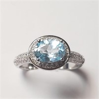 $300 Silver Blue Topaz(1.6ct) Ring