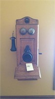 Antique oak crank phone