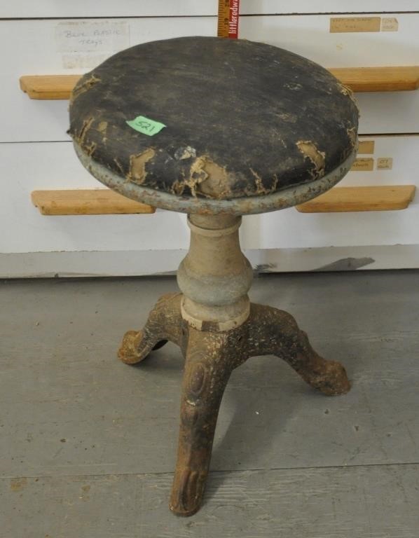 Antique piano stool, cast iron legs