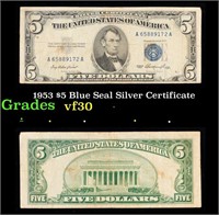 1953 $5 Blue Seal Silver Certificate Grades vf++