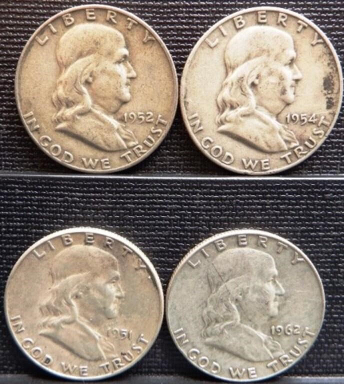 (4) 90% Silver Franklin Half Dollars - Coins