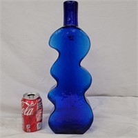 Blenko Blue  "Squiggly Wiggly"  Vase / Bottle