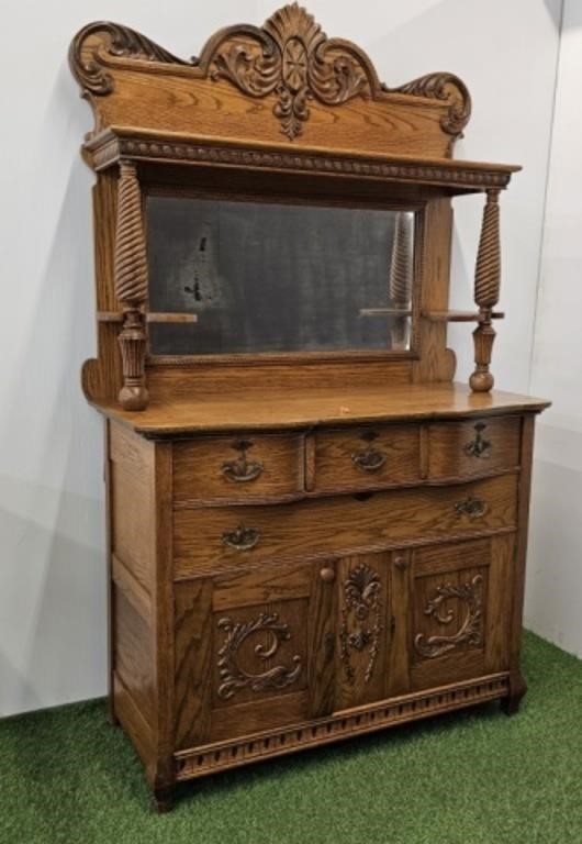 SIDEBOARD WITH MIRRORED MANTLE TOP - HAS KEY